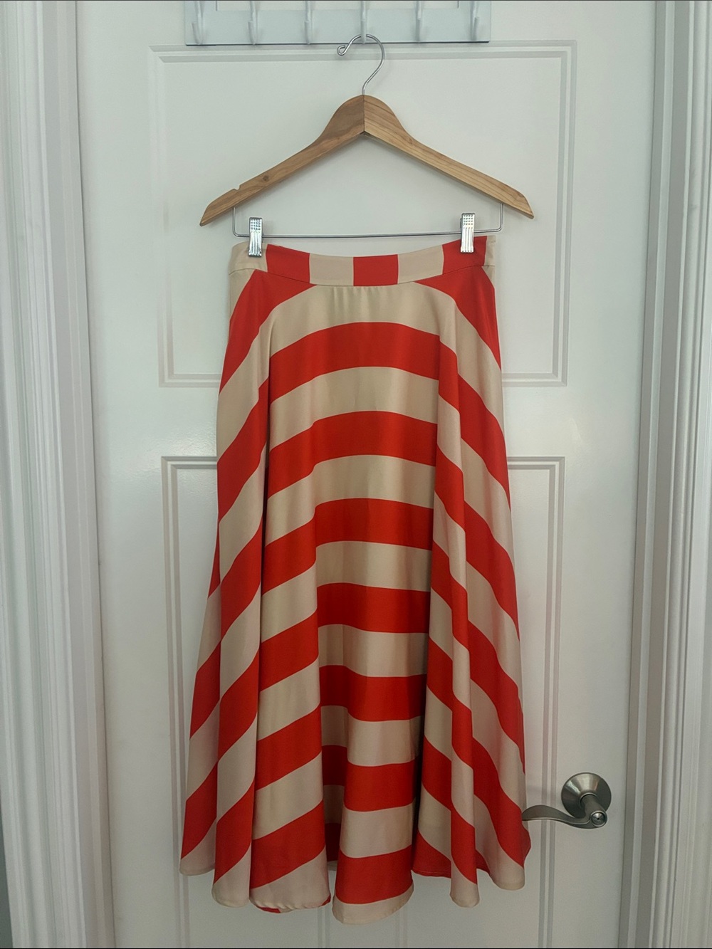 Anthropologie Orange and Cream Diagonal Stripe Circle Skirt